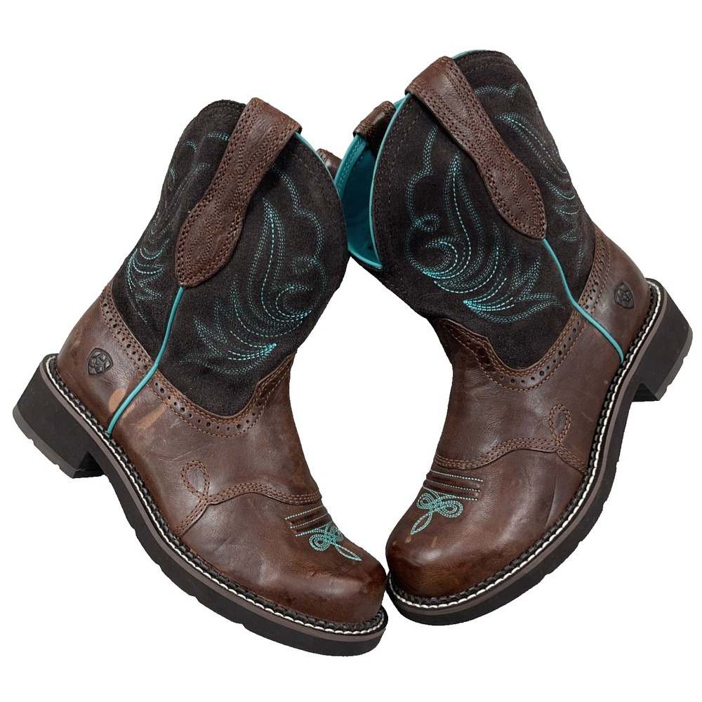 Ariat Women's Fatbaby Heritage Dapper Brown/Turquoise Leather Western Boots 8.5B